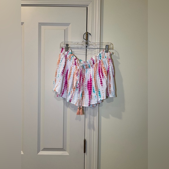 GB Ruffle Tie Dye Hippie Crop Top Size XLarge - built in bandeau with tassels - Picture 1 of 8